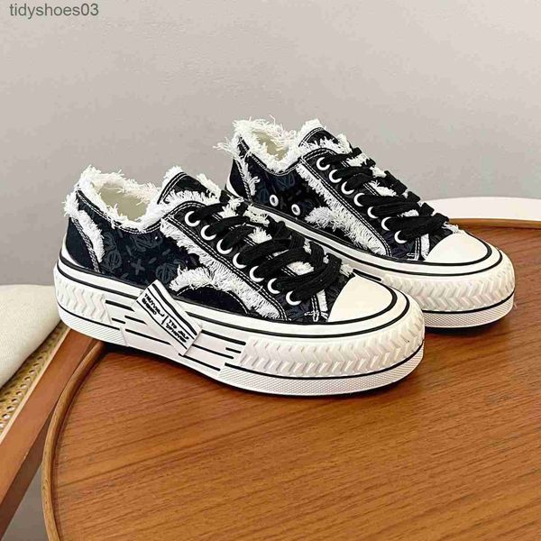 

little white shoes xvessel women's spring 2023 new thick sole casual matsutake heightening beggar canvas shoes, Black