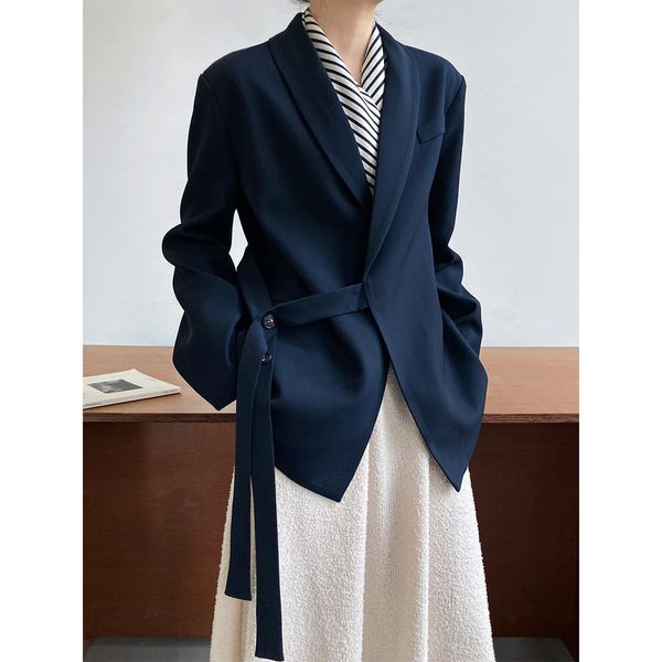 

womens suits blazers highend design shawl collar suit jacket womens loose fashion drape tie 230817, White;black