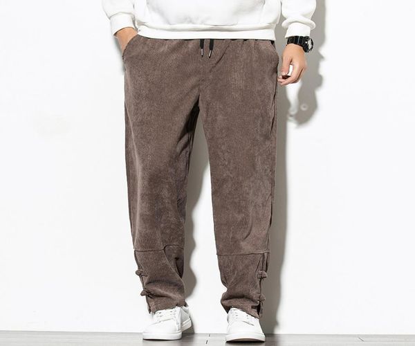 

corduroy straight pants men winter casual pants stretch corduroy harem trousers men sweatpant big size1250492, Black