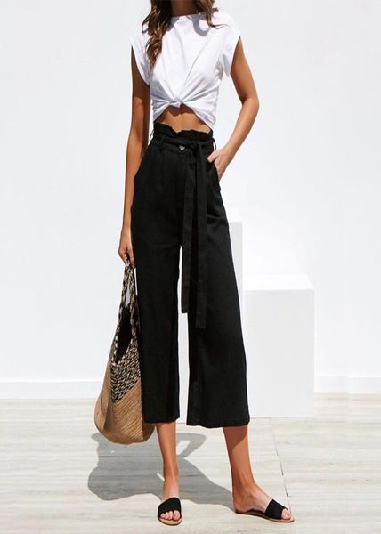 

women039s trousers street solid color straps wide leg spring and summer casual exclusive trousers khaki sxl1346065, Black;white