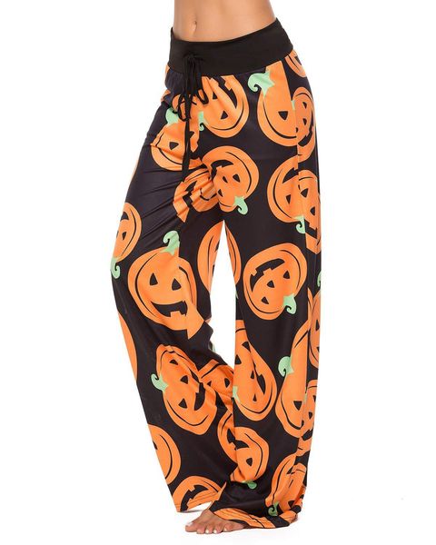 

womens halloween pajamas pants ladies pumpkins ghost print drawstring pajama bottoms, Black;red