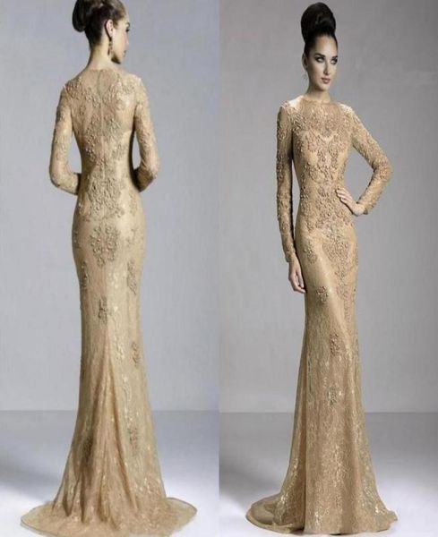 

2020 gold champagne mermaid evening dresses full lace appliques beaded jewel neck long sleeves formal evening gowns prom pag1597641, Black;red