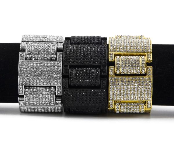 

men women hip hop wide i square shape rhinestones bracelet bangle bling imitation diamond chains link wristbands fine jewelry6533995, Golden;silver