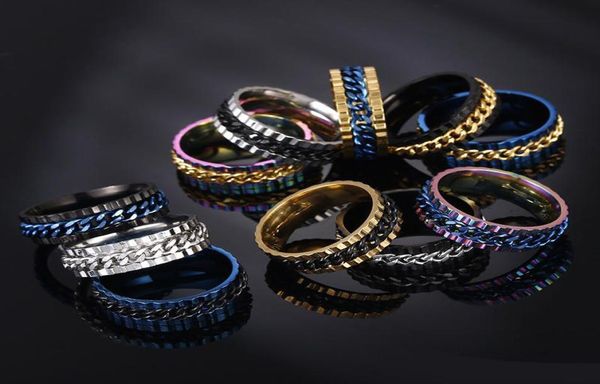 

stainless steel spin chain ring lucky rotate ring band rings wedding rings men women fashion jewelry7340749, Silver