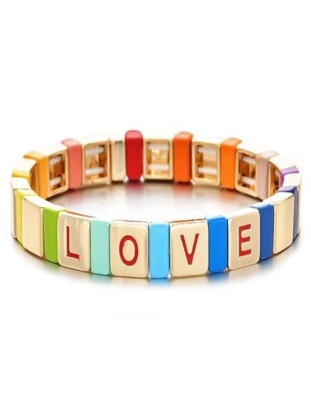

zmzy red enamel stretch tile bracelets for women rainbow bracelet letter love beads bohemian stackable stretch bracelet288l4851400, Golden;silver