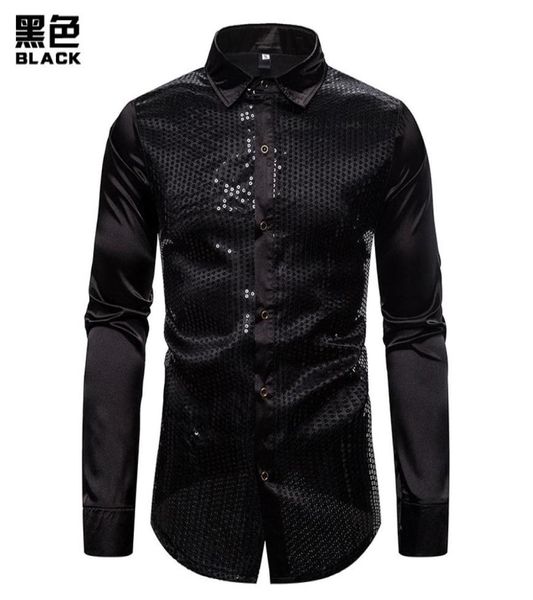 

men039s shirts sequin show nightclub casual fashion design lapel longsleeved shirt6922246, White;black