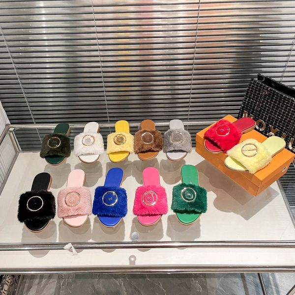 

fashion women's woolen slippers luxury designer brands sandals flat woolens shoes outdoor non slip rubber beach alphabet straight candy, Black