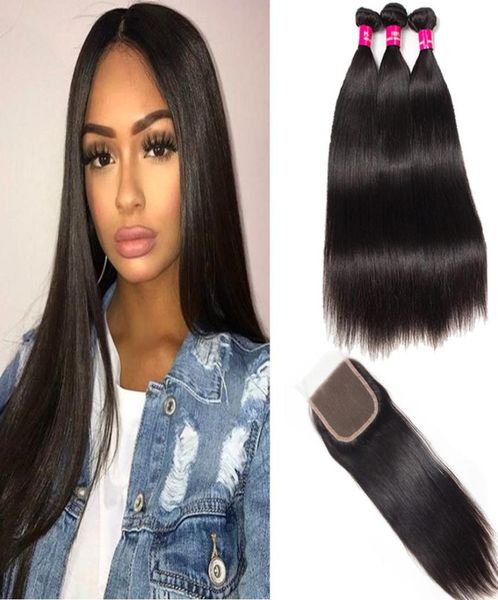 

8a brazilian hair 3bundles with lace closure 100 unprocessed body wave straight loose wave curly human hair extensions dyeable ha3086768, Black;brown
