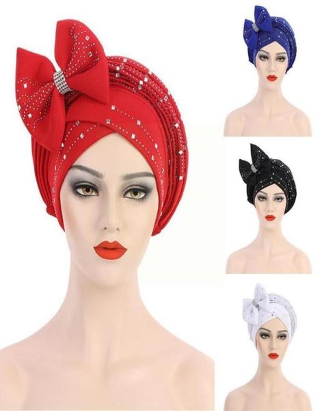 

ethnic clothing hat muslim space layer stacked with bow headscarf party headtie headwear wedding diamond tie african m2l24345318, Red