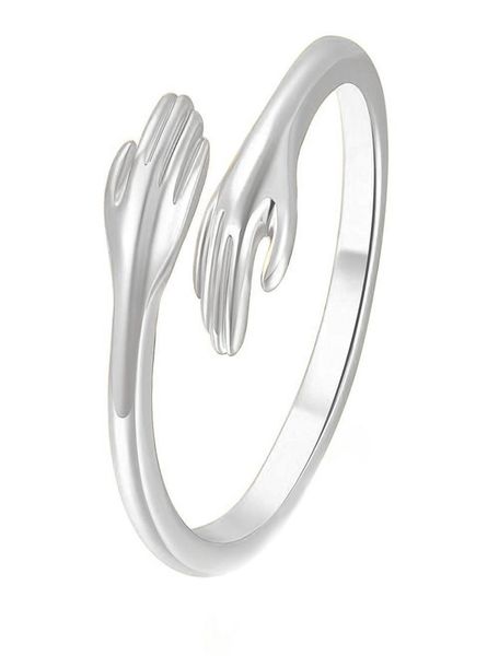

adjustable hands embrace open rings hugging hand ring romantic couple hug vintage charming statement lover wedding ring band valen4032455, Silver