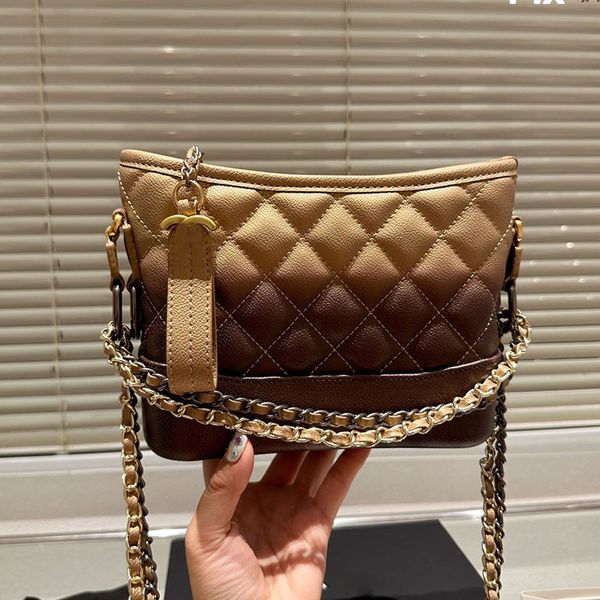 

women designer gradient hobo bag calfskin leather aged gold metal hardware two-tone matelasse chain adjustable strap crossbody shoulder hand