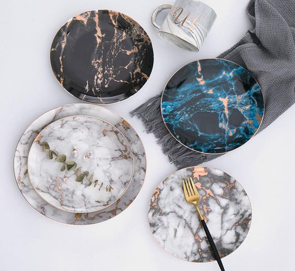 

marble plates ceramic dishes gold inlay porcelain dessert plate steak salad snack cake plates tableware dinnerware 8styles rra20074156714