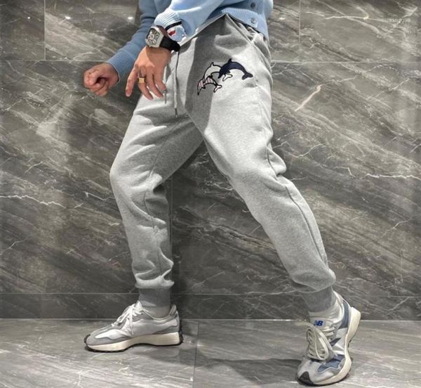 

men039s pants 2022 fashion brand sweatpants men dolphin embroidery cotton casual sports trousers thick winter mens jogger track2796971, Black