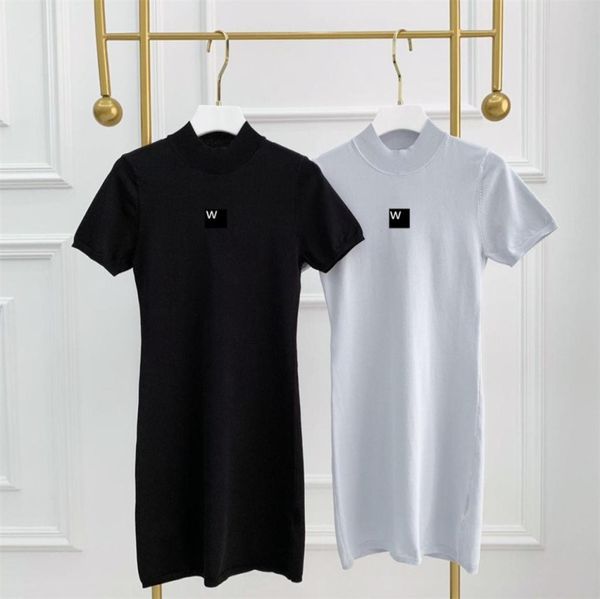 

elegant shortsleeved knitted dress for casual women summer new letters embroidered knit slimming basic bodycon midi for lady3315918, Black;gray