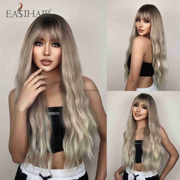 

synthetic wigs easihair long body wavy synthetic wigs platinum blonde ombre natural hair wigs for women with bangs cosplay wigs heat resista, Black