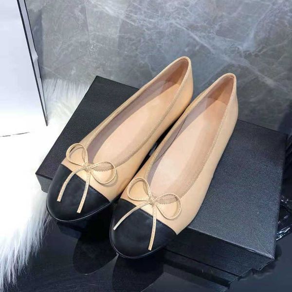 

classic small fragrance bow flat sole single shoes color matching four seasons shallow mouth round head ballet shoes for women, Black