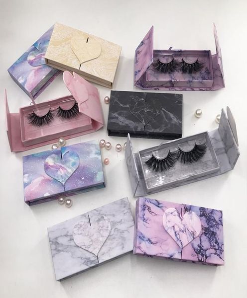 

2020 new marble heart shaped false eyelash packaging box with box custom logo eyelashes magnetic square packaging9581589
