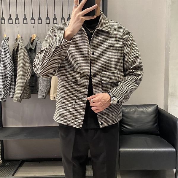 

mens jackets brand fashion autum winter plaid warm jacket coat men casual coats loose fit clothing 230818, Black;brown