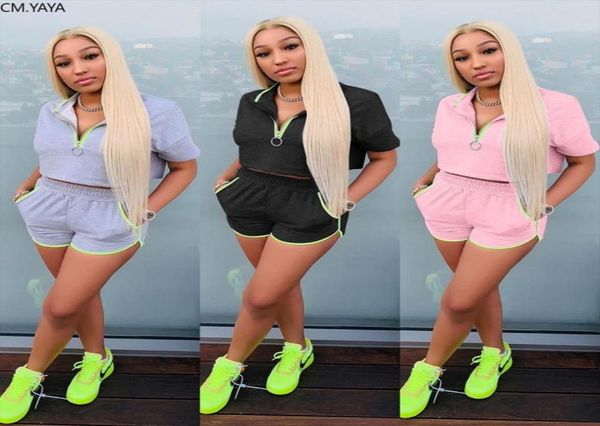 

new womens set sport fashion zipper up neck shorts sweatpant jogger suit tracksuit pants 2pcs matching set outfit1954699, Gray