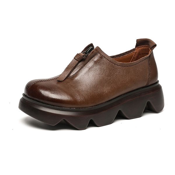 

dress shoes round head leather women's shoes with sloping heel and thick soles 230817, Black