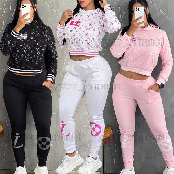 

woman designer luxury louiseitys classic womens ladies sports suit supremos casual solid color fashion fitness running sports two-piece set, Gray