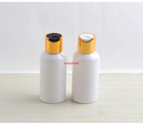 

50pcs 80ml white color round empty plastic shampoo bottle gold disc cap pet refillable body lotion cream bottlesgood quality2646336