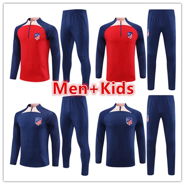 

2023 2024 atletico madrids tracksuit soccer training suit kit 23 24 griezmann men and kids football tracksuits sportswear chandal futbol sur, Black