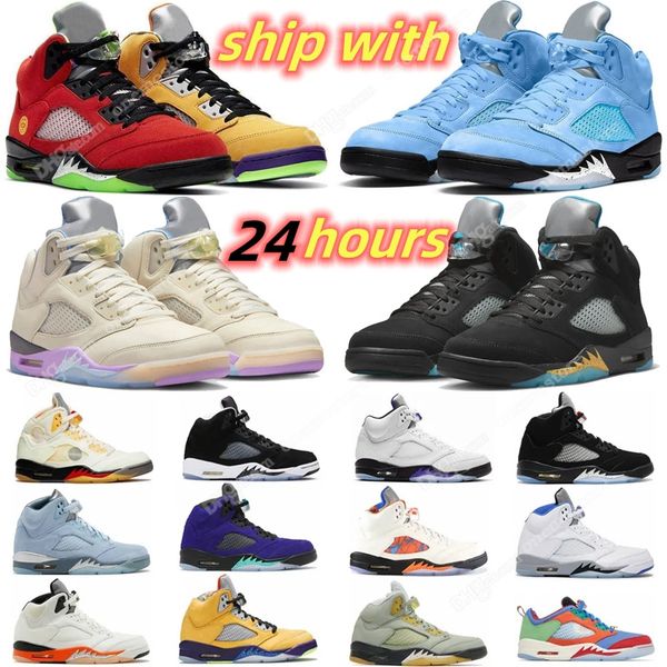 

jumpman 5 basketball shoes 5s outdoor shoes men sail white stealth racer blue gore tex black cement metallic raging bull red safety mens tra, White;red