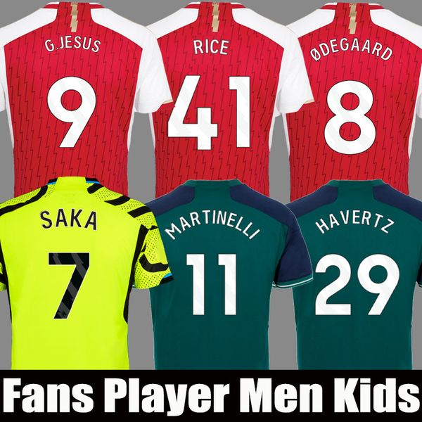 

23 24 rice saka soccer jerseys home away fans player gunners g.jesus jurrien j.timber fabio martinelli arsenals odegaard smith arsen 2024 fo, Black;yellow