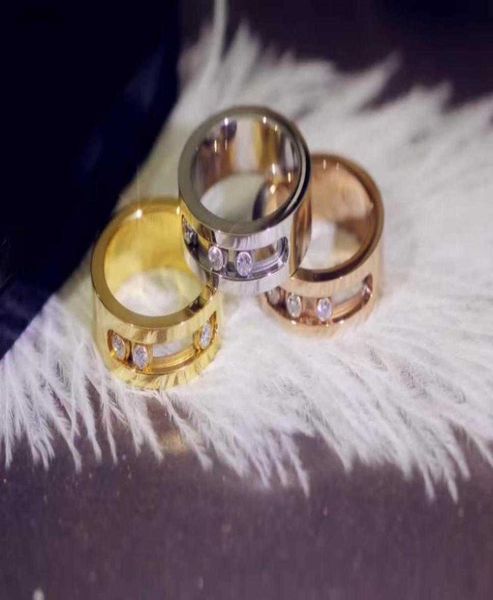

designer ring novelty jewelry rings for women setting three move zircon stainless steel love rings fashion jewelry moving rings, Golden;silver