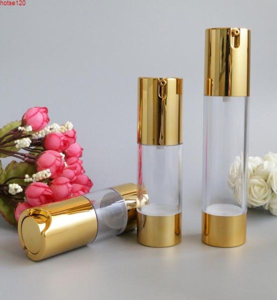 

15ml 50ml gold transparent airless pump cosmetic bottle travel mini lotion cream bottles vacuum toiletries containers 10pcslotgoo6783150
