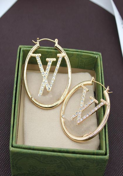 

fashion women 18k gold plated designer ear stud earrings brand designers geometry letters crystal hoop earring wedding jewerlry fo7055265, Golden;silver