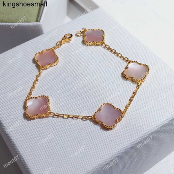

lady designer clover bracelet pink 5 flower link chain bracelets personality bangles jewelry dance party women superior quality, Golden;silver