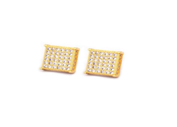 

new men hip hop jewelry copper man cz square stud earrings pushback bling 12x12mm for gift9670285, Golden;silver