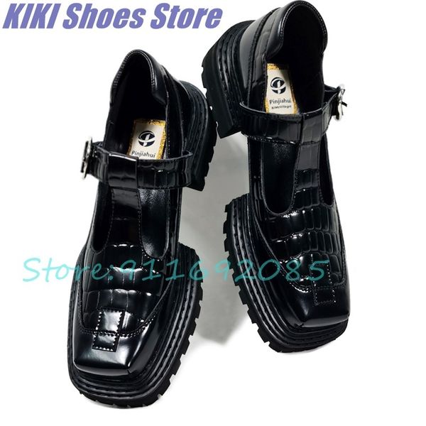 

dress shoes mary jane shoes women's thick-soled platform shoes retro dark black small leather shoes chunky heel college square toe shoe
