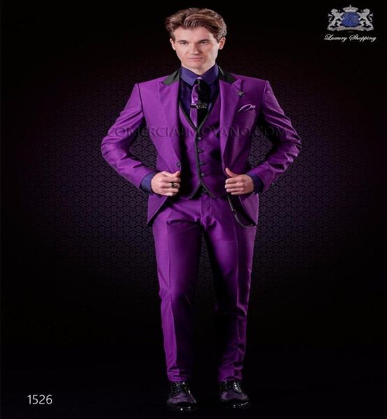 

purple wedding tuxedos slim fit suits for men groomsmen suit three pieces prom formal suits jacket pantsvesttieno81552373009922945, Black;gray
