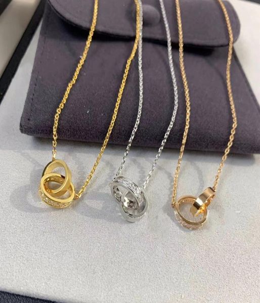 

designer love diamond necklace luxury necklace pendants jewelry for woman plated gold silver double ring connect hoop charms valen8994217
