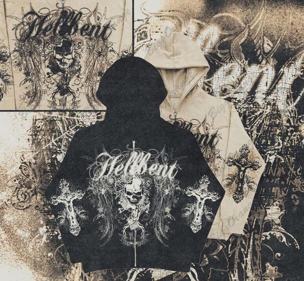 

men's hoodies sweatshirts rock american street skeleton bones men's hoodie y2k goth punk harajuku zipper hoodie couple casual loos, Black