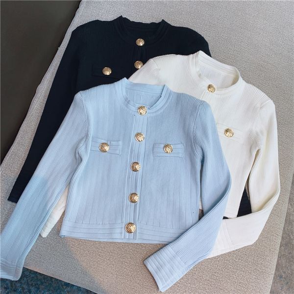 

womens knits tees woman cropped cardigan fashion women sweaters elegant button longsleeved knitted cardigans sweater female jacket coat 2308, White