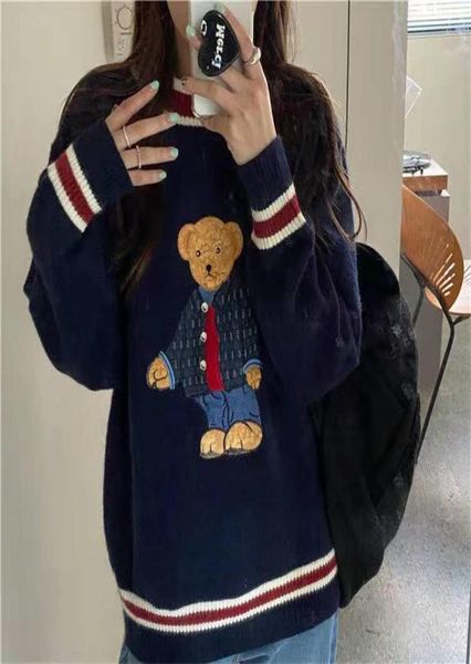 

women s sweaters 2023 autumn winter vest japanese style cartoon bear pullover sweater oversize harajuku kawaii clothes knitted 2217573424, White;black