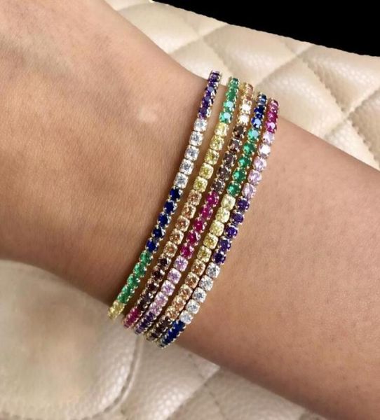 

rainbow cz tennis bracelet for women new design fashion trendy jewelry bright colorful multi color stone fashion fashion jewelry3940025, Golden;silver