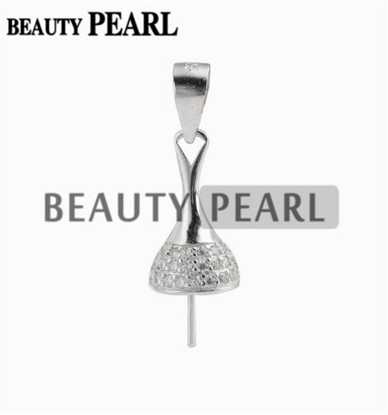 

pendant setting for round pearls and cabochon 925 sterling silver zircons drop pendant findings 5 pieces5948958, Slivery;crystal