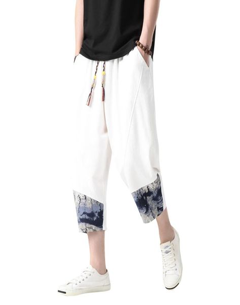 

streetwear men chinese style summer casual pants mens 2020 cotton linen loose trousers male oversized calflength pants5511752, Black