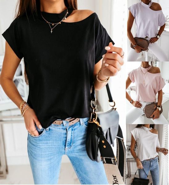 

off shoulder solid color blouse women shirts summer short sleeve casual loose halter backless ladies blouses4468512, White