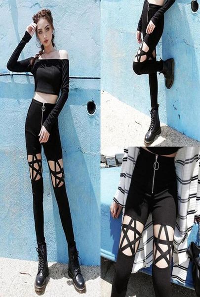 

women039s leggings women high waist pants hollow out pentagram pencil black pantalones mujer slim casual female stretch trouser9661854