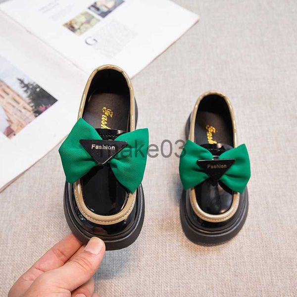 

sneakers british style leather shoes for girls children 2023 round head bow light comfortable flatbottomed loafers kids fashion casual j2308, Black;red