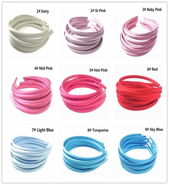 

10pcslot 10mm 30 colors solid color satin fabric covered resin hairband ribbon girls headband kids diy hair accessories7364160, Slivery;white