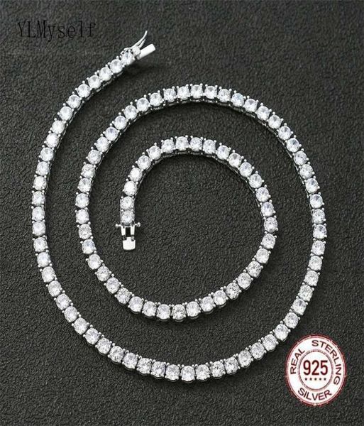 

100 real 925 sterling silver 4145515661cm tennis necklace 34mm zircon chain choker fine jewelry 2202099235336