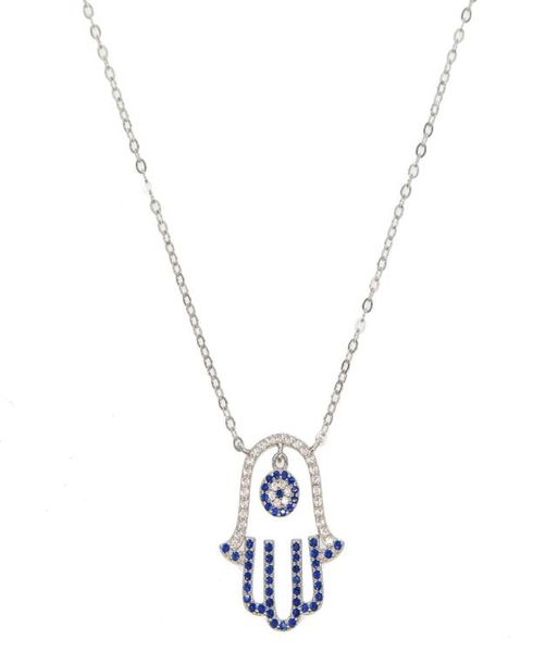 

lucky turkish 925 sterling silver dangle evil eye charm pave blue white cz hamsa hand fatima039s hand pendant necklace8567429