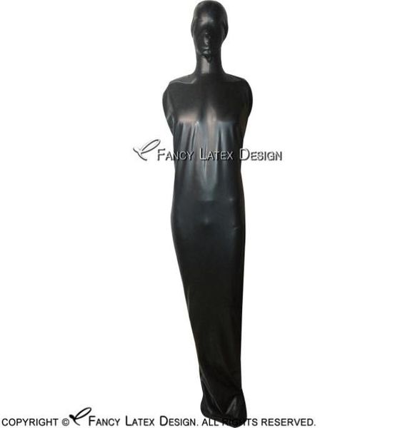 

black latex sleep sack costumes with hood and zip at back rubber body bag bodybag catsuit plus size 00458294632